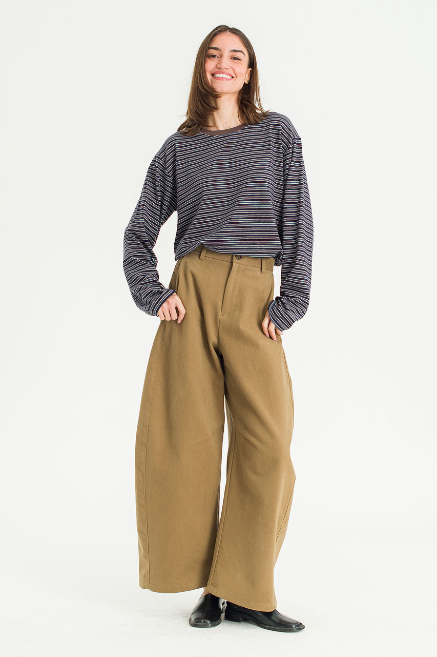 Unisex Curved Velvet Cotton Pants, Dark Beige