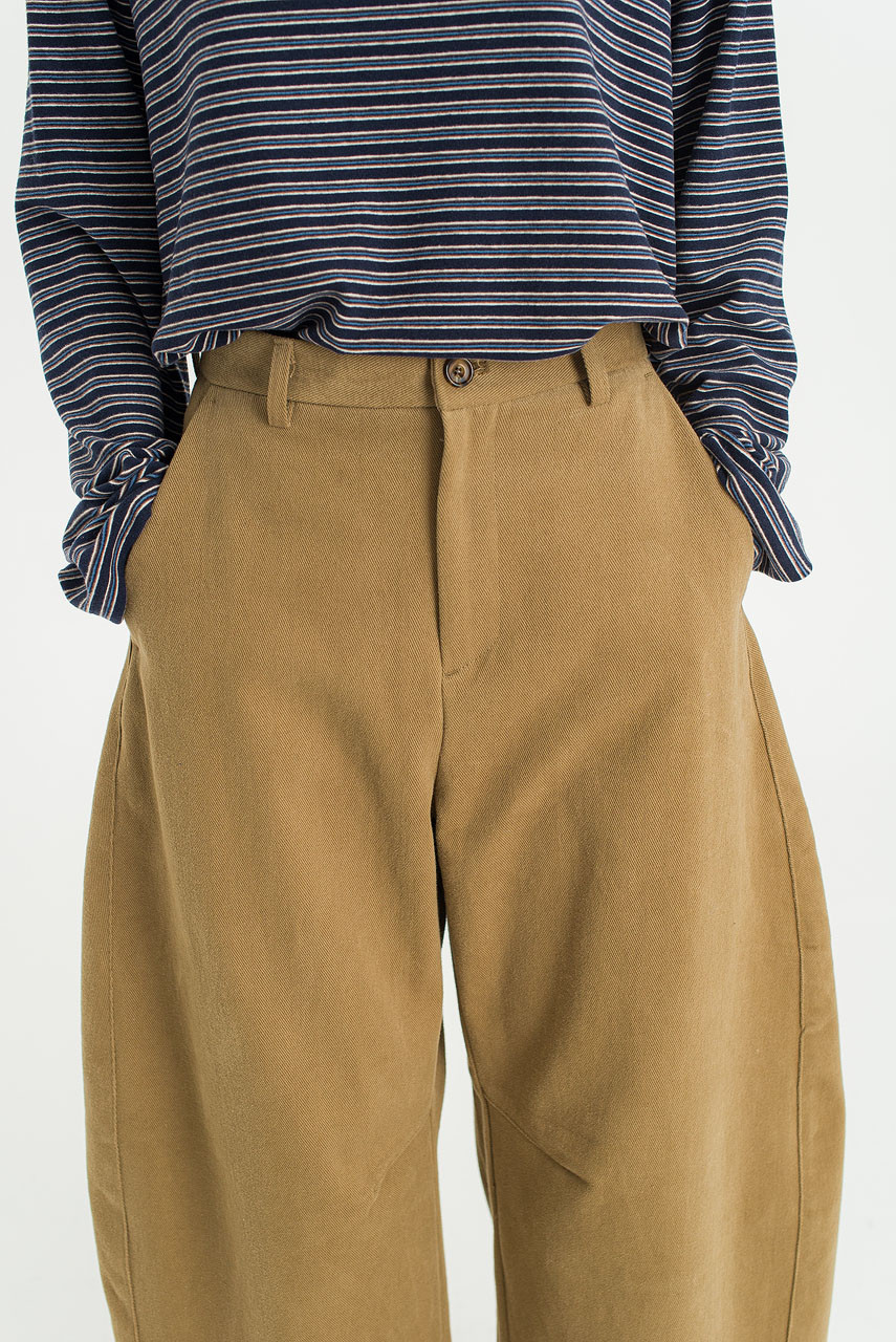 Unisex Curved Velvet Cotton Pants, Dark Beige