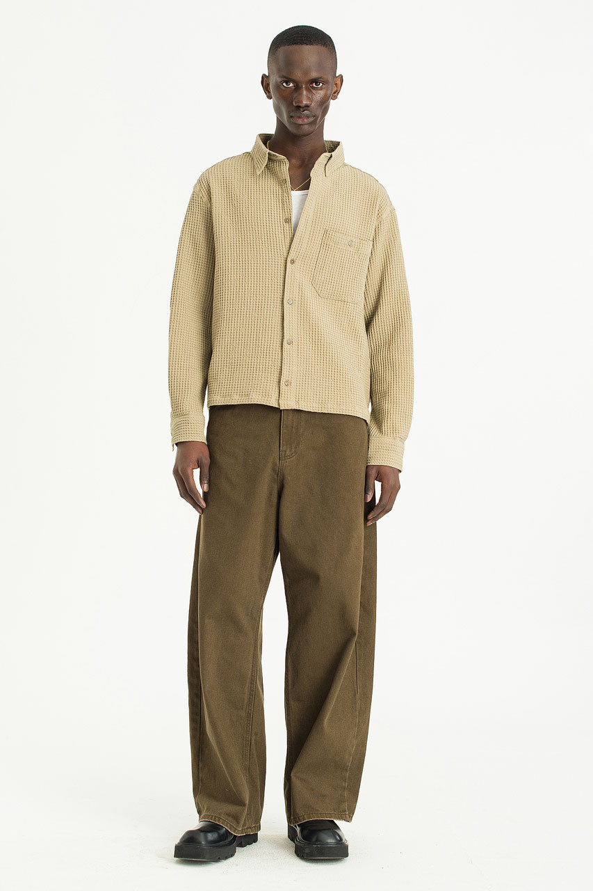 Menswear | Cropped Honeycomb Shirt, Khaki