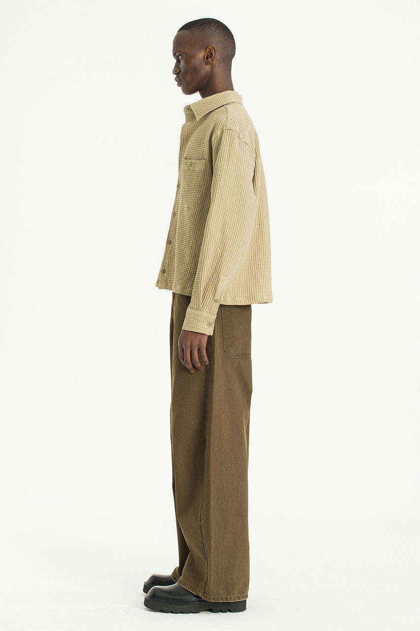 Menswear | Cropped Honeycomb Shirt, Khaki