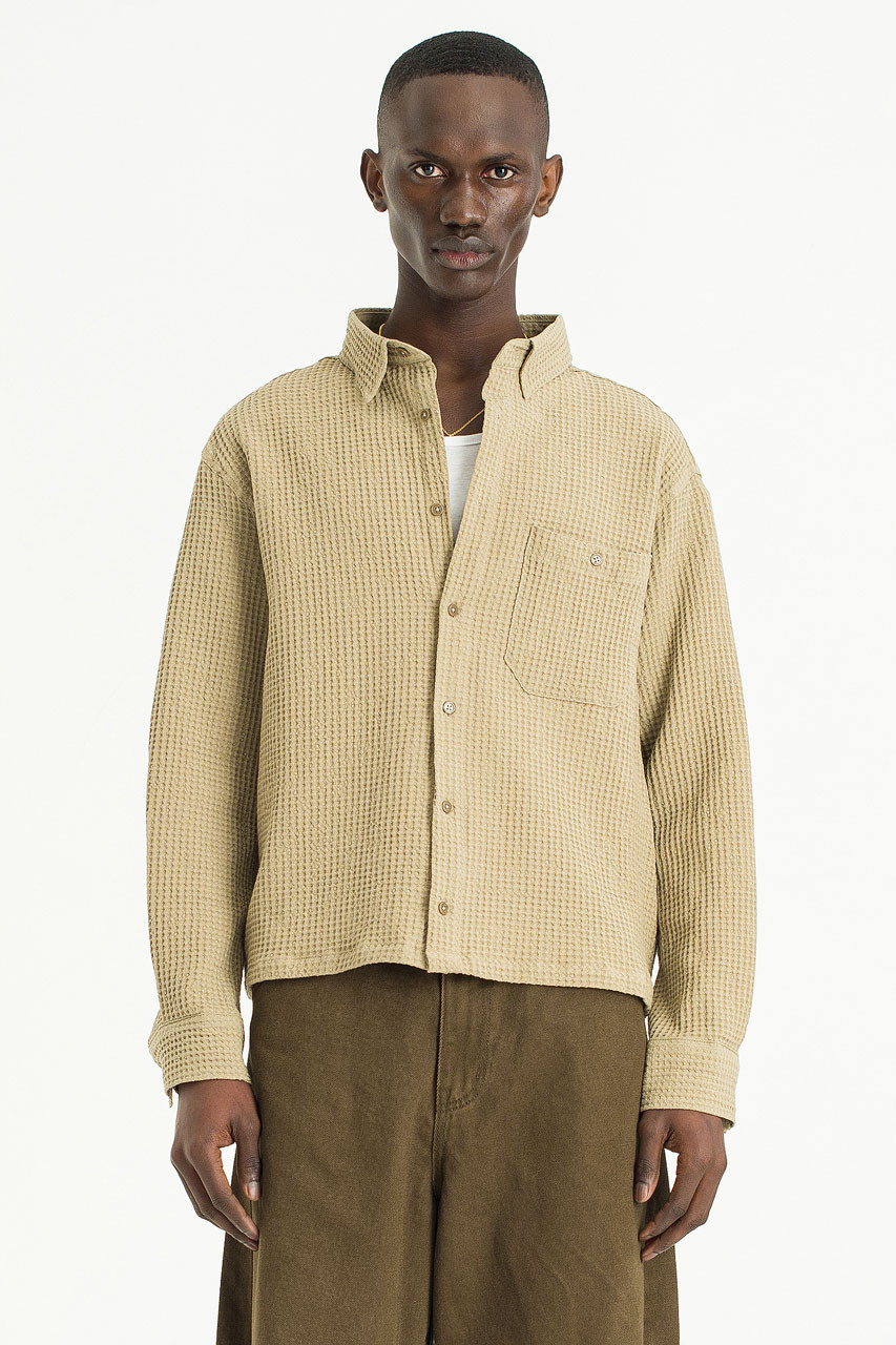 Menswear | Cropped Honeycomb Shirt, Khaki