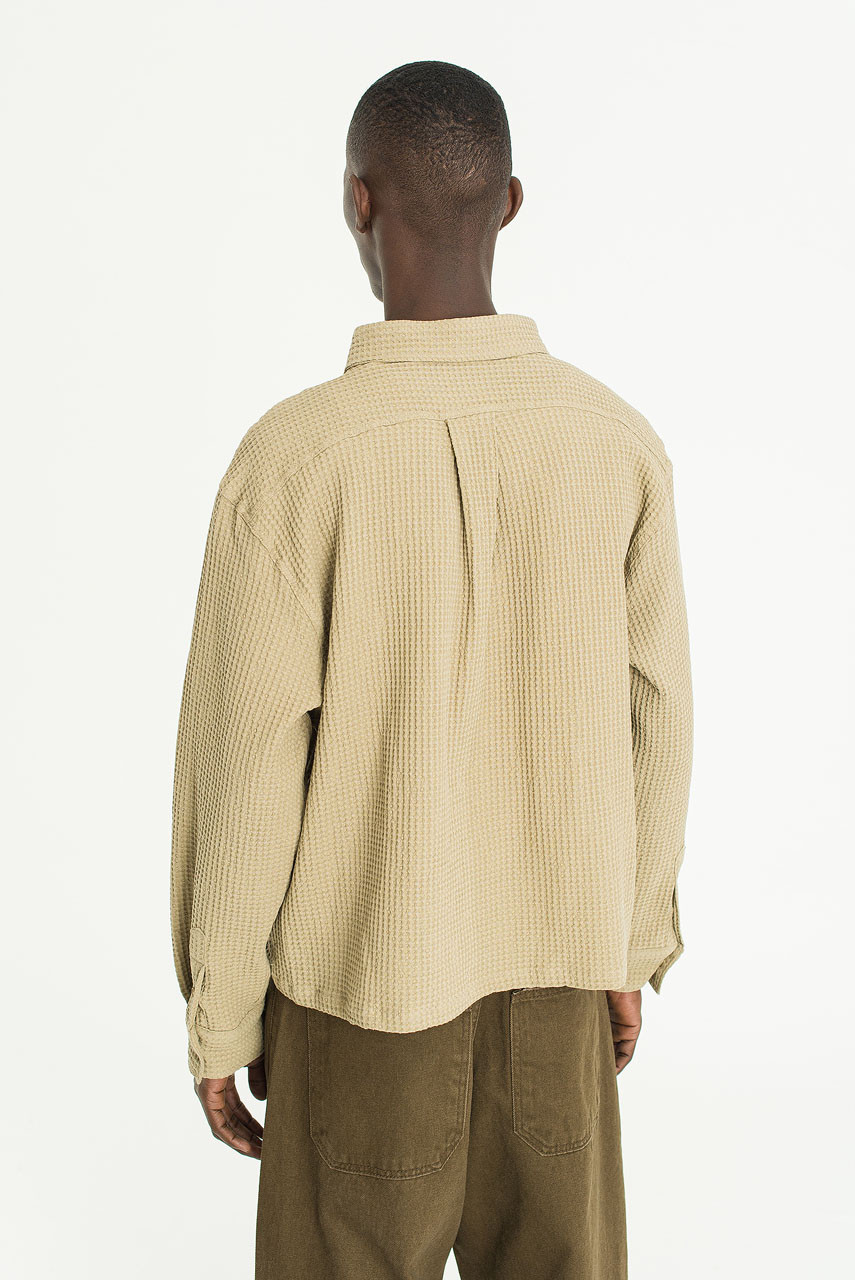 Menswear | Cropped Honeycomb Shirt, Khaki