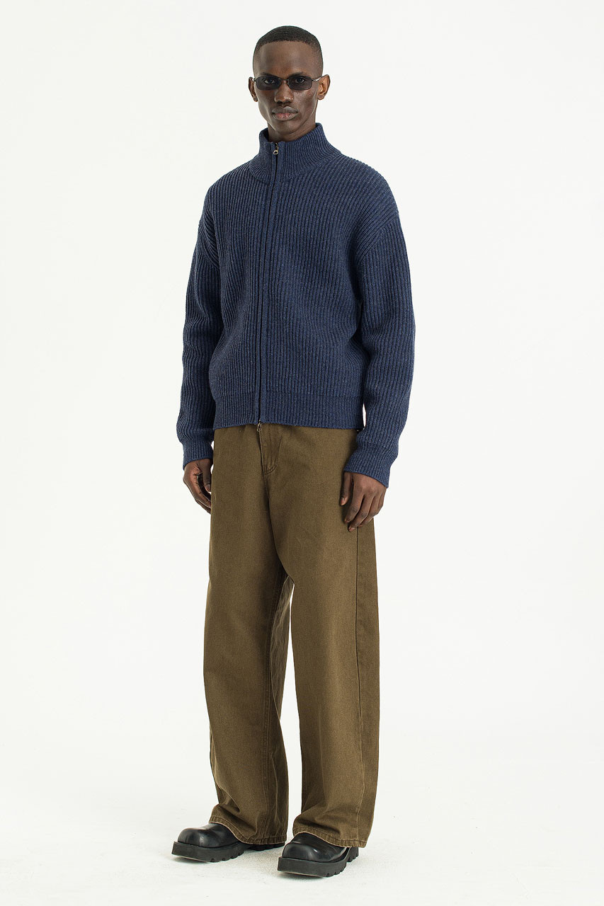 Menswear | Ribbed Knit Zip-Up, Navy