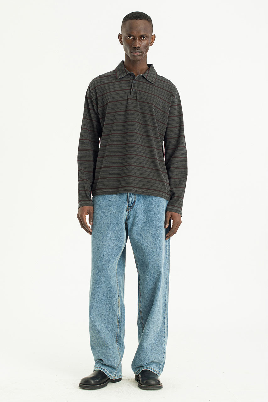 Menswear | Pigment-Dyed Striped T-Shirt, Charcoal