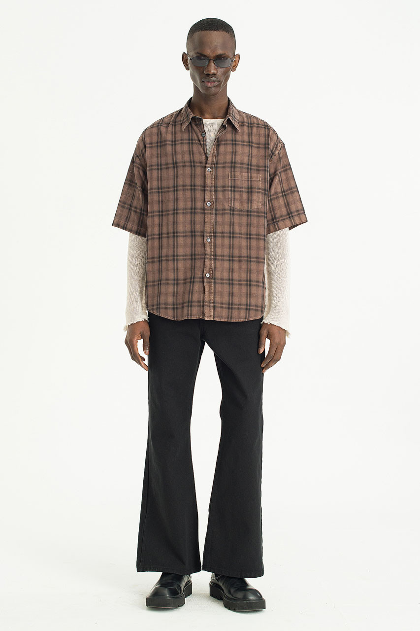 Menswear | Pigment-Dyed Check Shirt, Brown