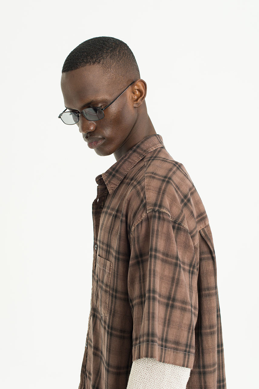 Menswear | Pigment-Dyed Check Shirt, Brown