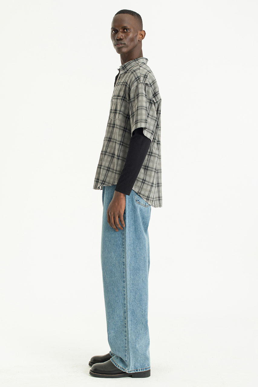 Menswear | Pigment-Dyed Check Shirt, Light Grey