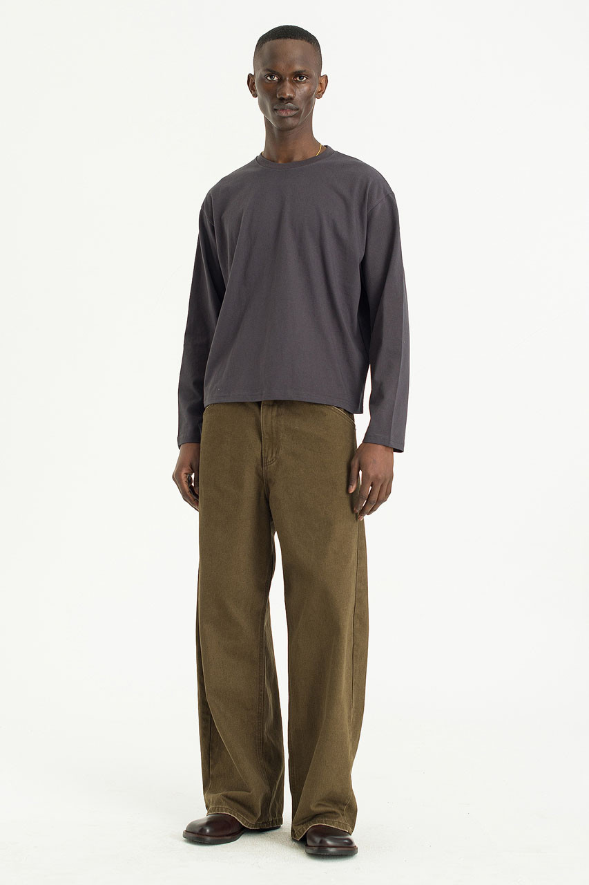 Menswear | Cropped Long-Sleeve Tee, Charcoal