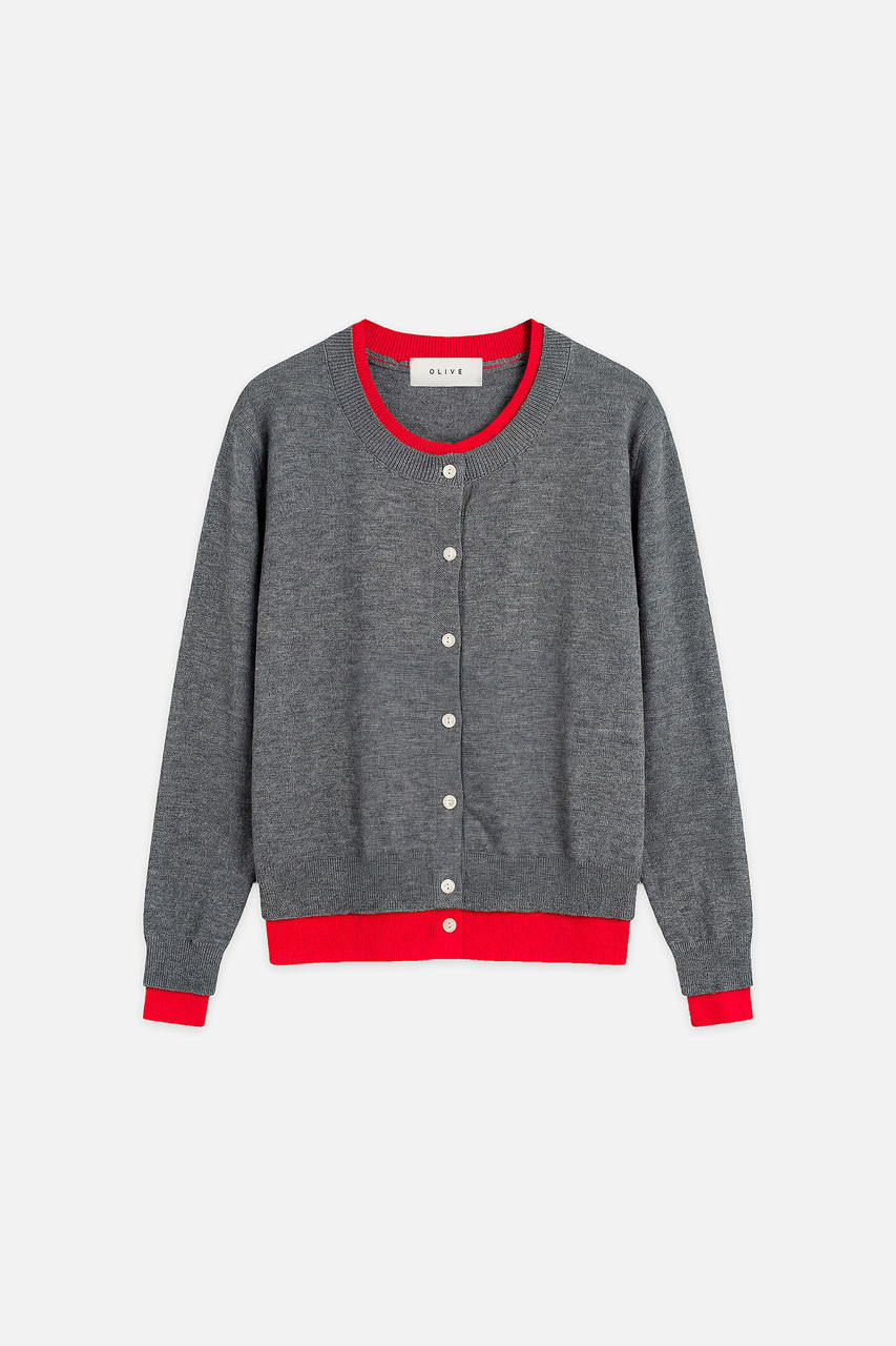 Serif Layered Cardigan, Grey