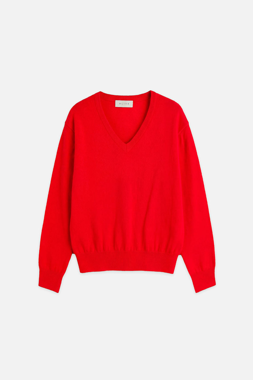 Ever V Neck Jumper, Red