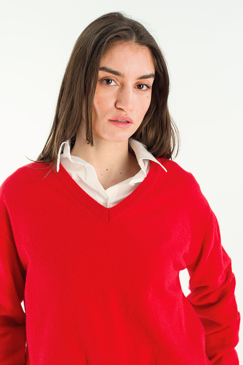 Ever V Neck Jumper, Red