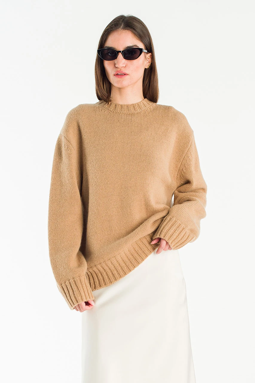 Aire Wool Crew Neck Jumper, Beige