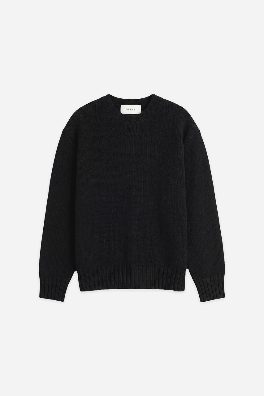 Aire Wool Crew Neck Jumper, Black