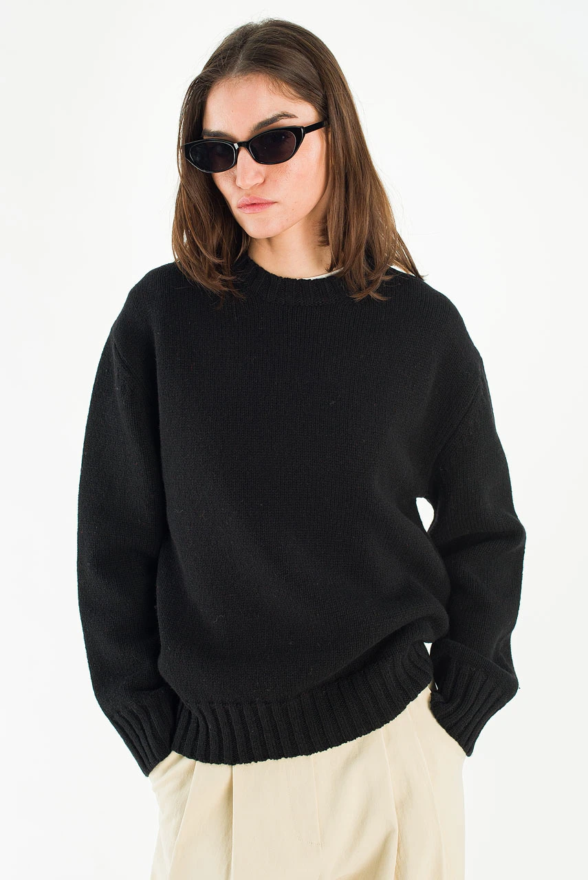 Aire Wool Crew Neck Jumper, Black