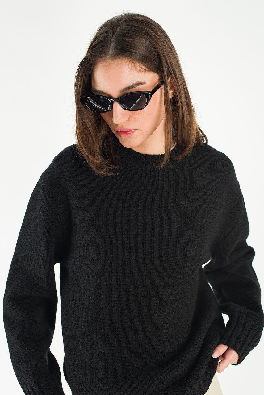 Aire Wool Crew Neck Jumper, Black