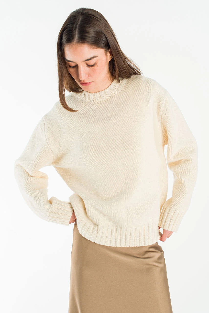 Aire Wool Crew Neck Jumper, Ivory