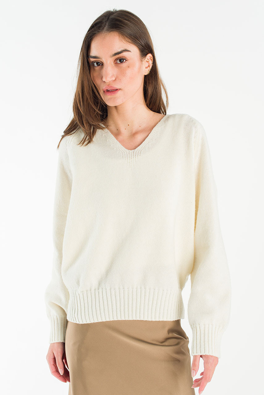 Lily V Neck Jumper, Ivory