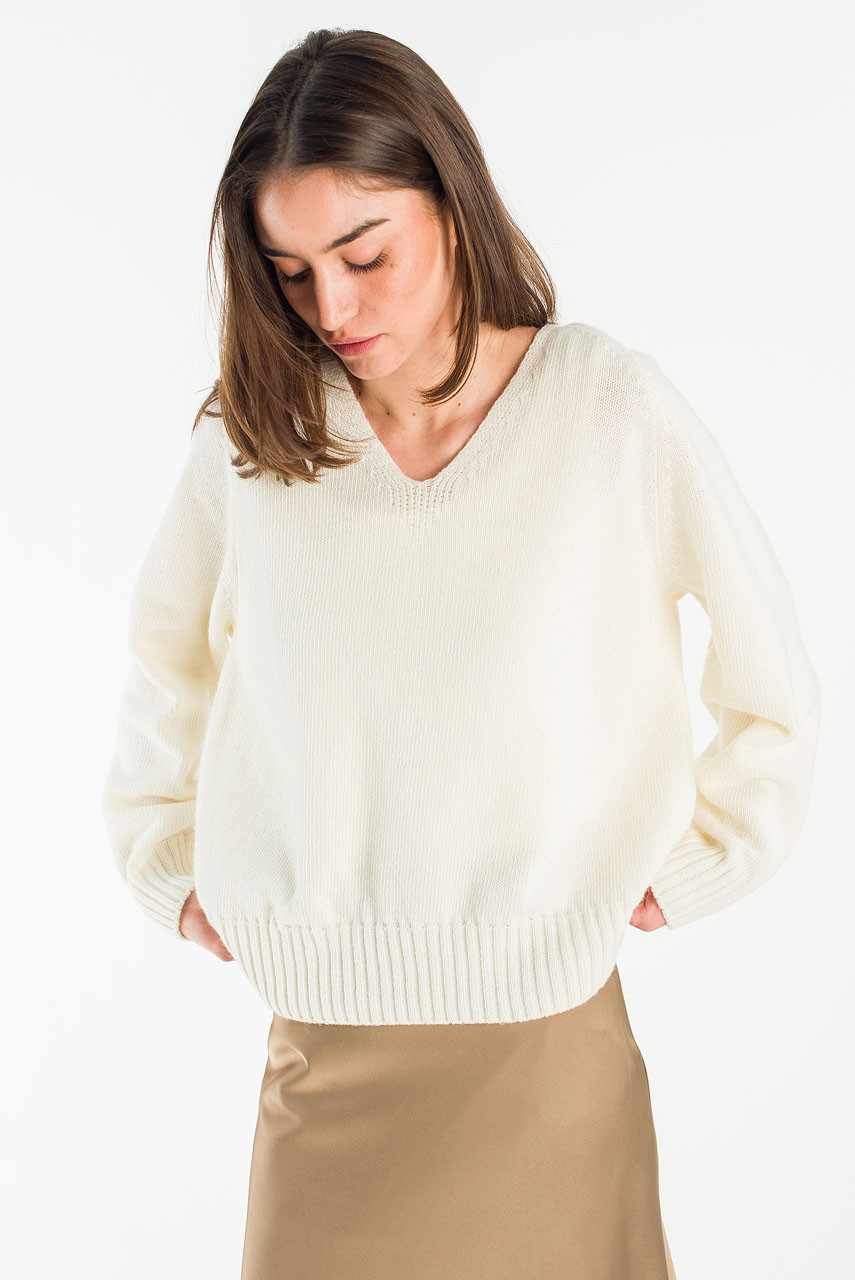 Lily V Neck Jumper, Ivory
