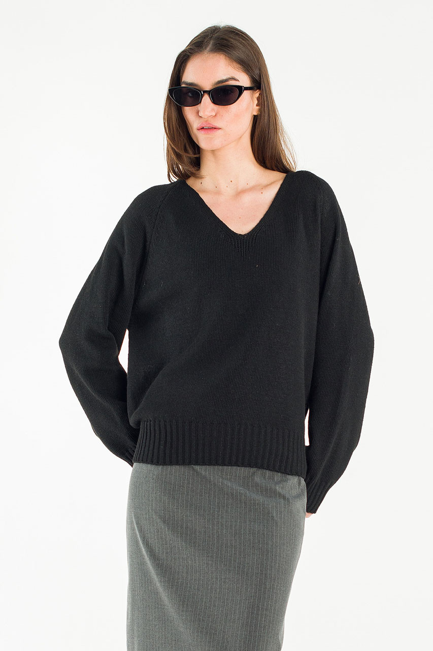 Lily V Neck Jumper, Black
