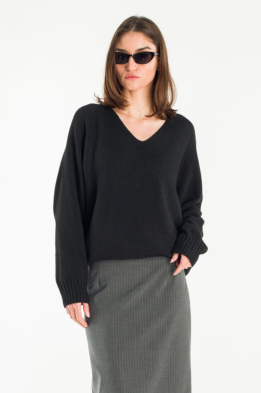 Lily V Neck Jumper, Black