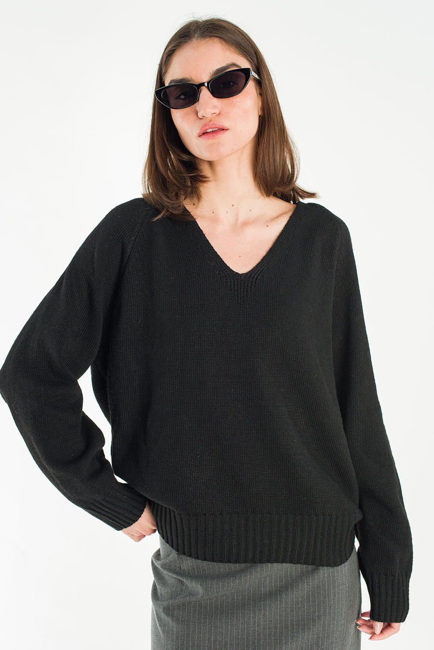 Lily V Neck Jumper, Black