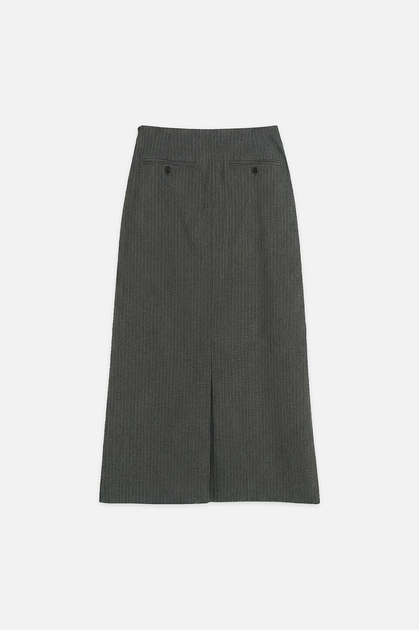 Roma Stripe Long Skirt, Charcoal