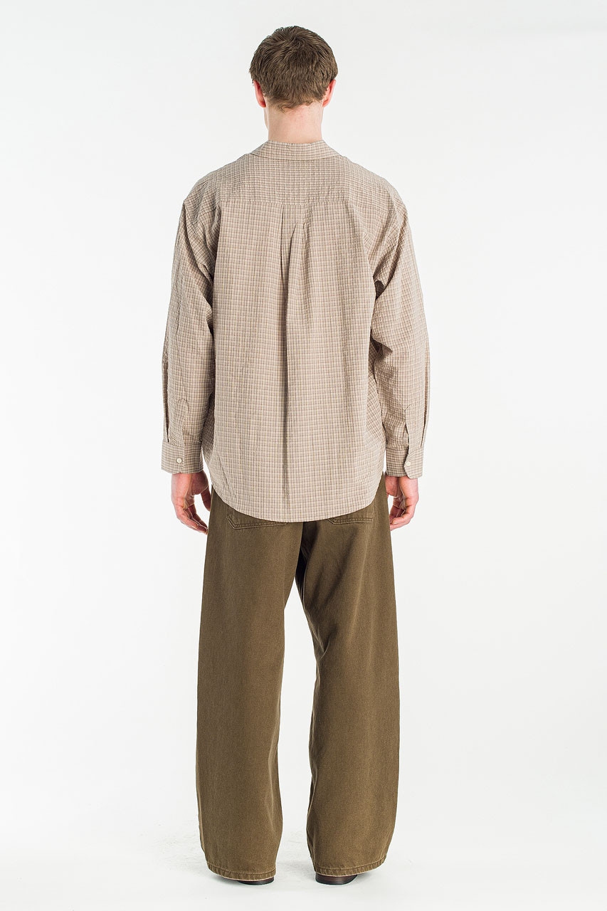 Menswear | Check Seersucker Shirt, Dark Beige