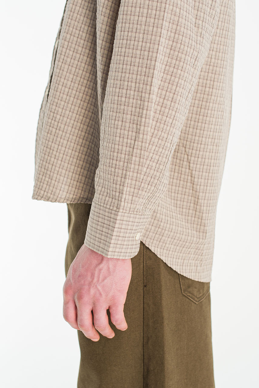 Menswear | Check Seersucker Shirt, Dark Beige