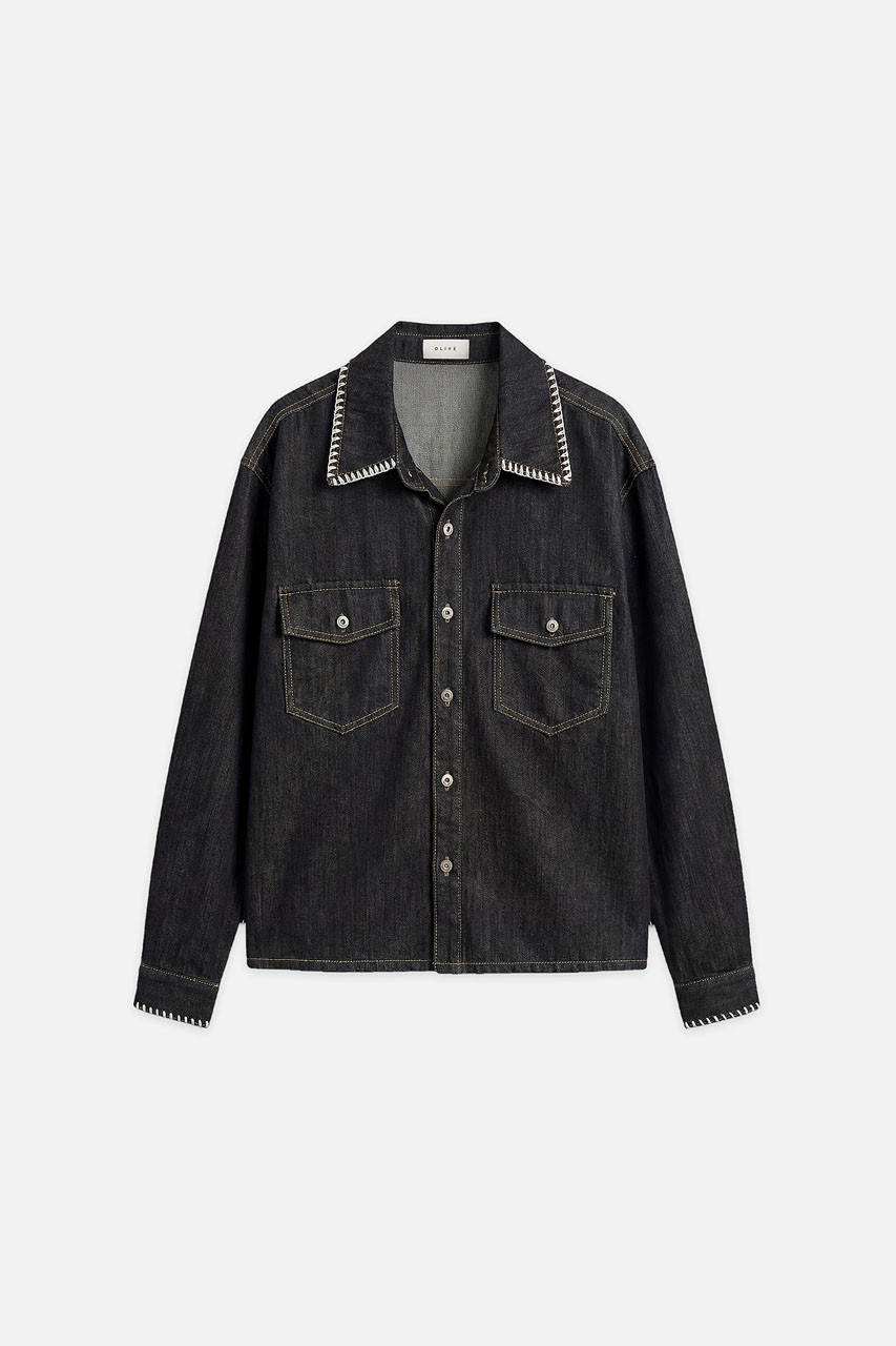 Menswear | Stitch Denim Crop Shirt, Black