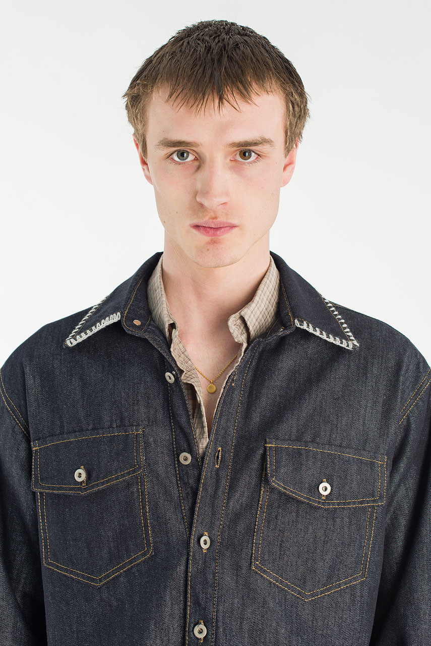 Menswear | Stitch Denim Crop Shirt, Indigo