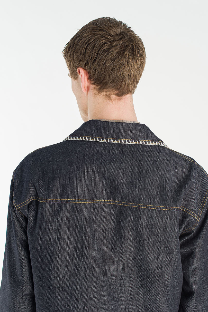 Menswear | Stitch Denim Crop Shirt, Indigo