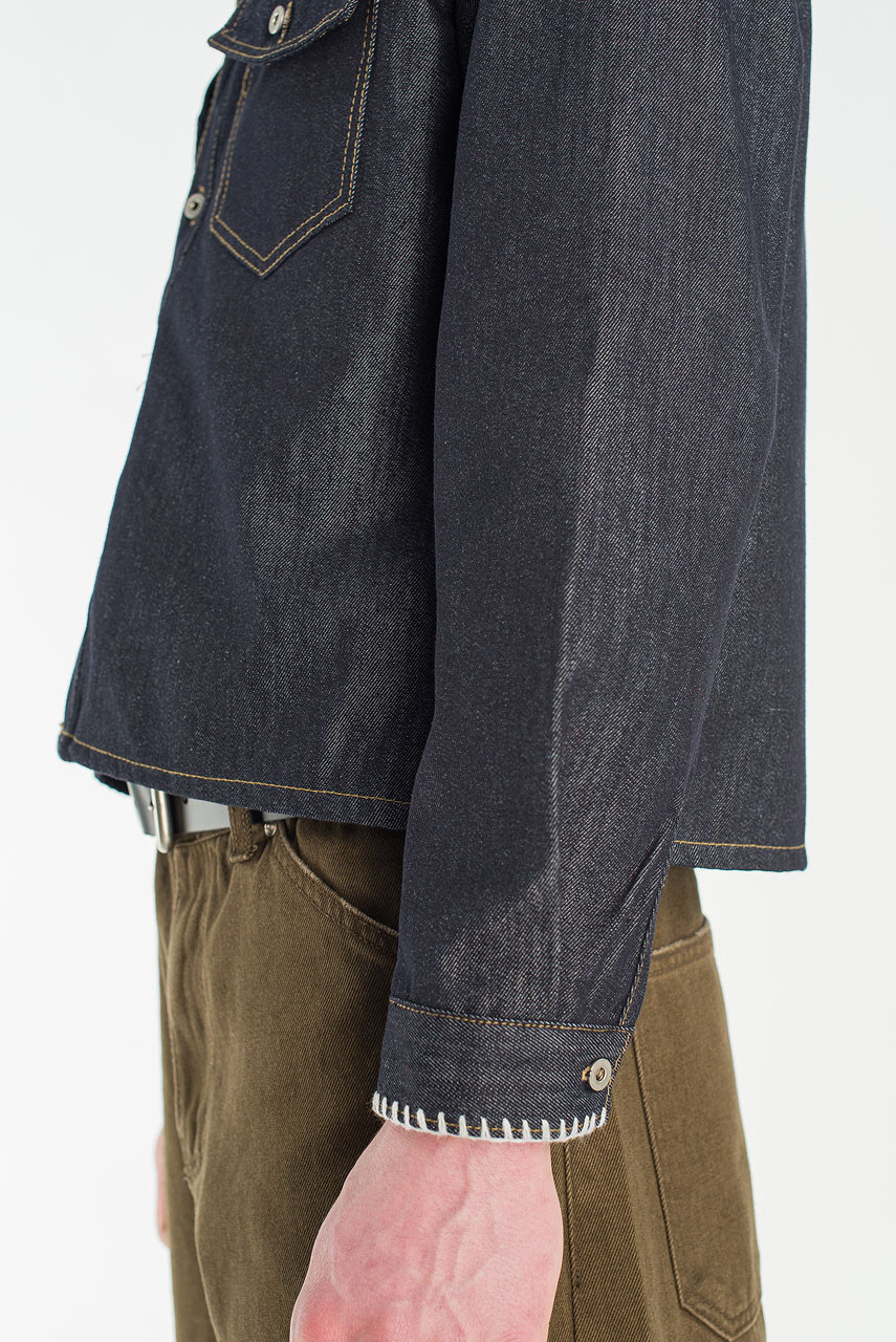 Menswear | Stitch Denim Crop Shirt, Indigo