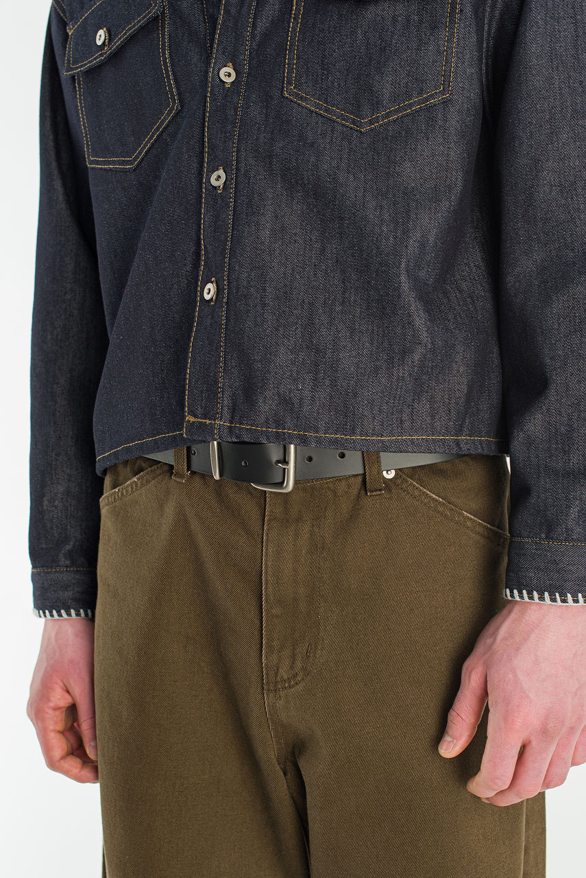 Menswear | Stitch Denim Crop Shirt, Indigo