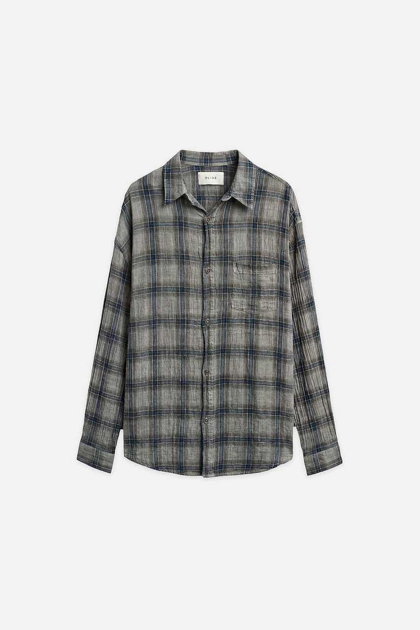 Menswear | Long-Sleeve Pigment-Dyed Check Shirt, Dark Blue