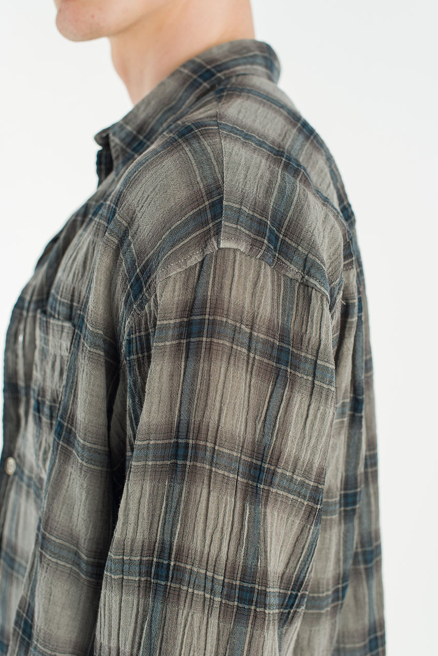 Menswear | Long-Sleeve Pigment-Dyed Check Shirt, Dark Blue
