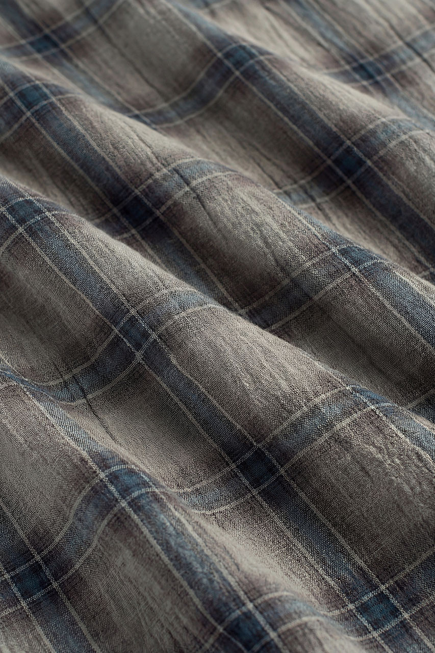 Menswear | Long-Sleeve Pigment-Dyed Check Shirt, Dark Blue