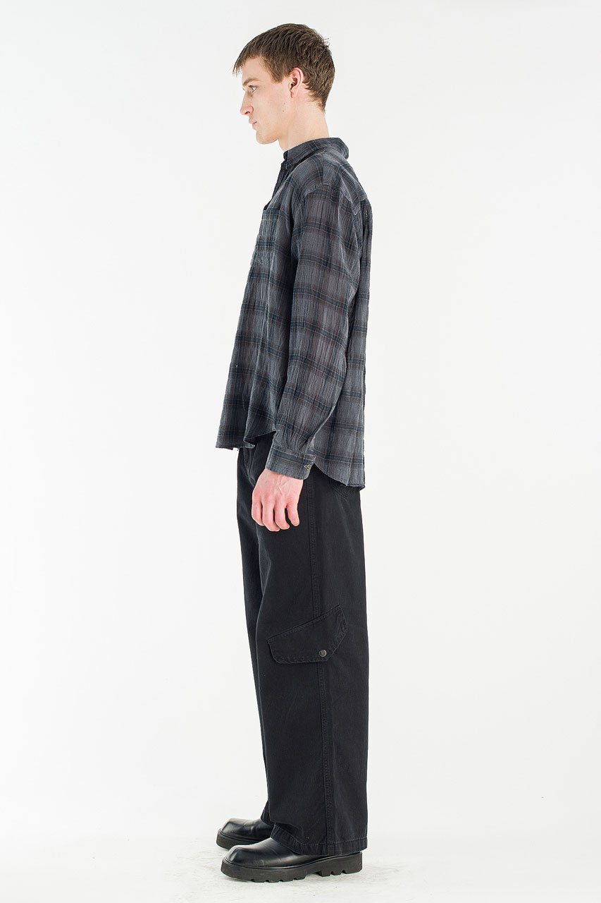 Menswear | Long-Sleeve Pigment-Dyed Check Shirt, Navy