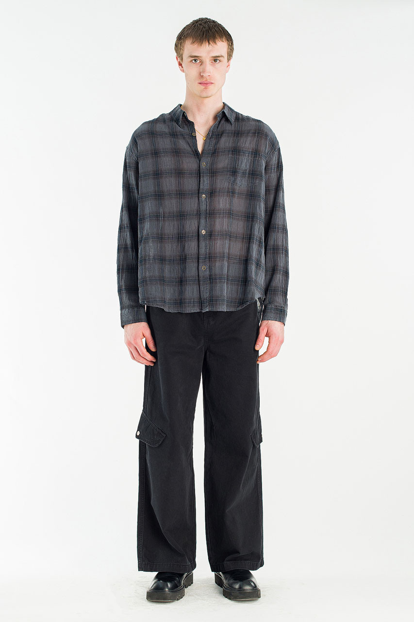 Menswear | Long-Sleeve Pigment-Dyed Check Shirt, Navy