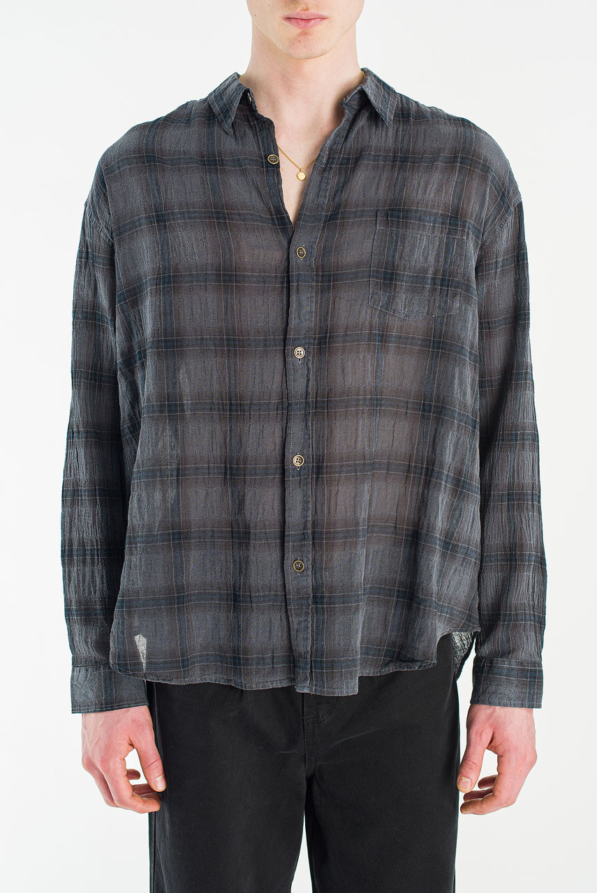 Menswear | Long-Sleeve Pigment-Dyed Check Shirt, Navy