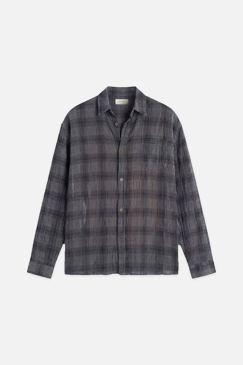 Menswear | Long-Sleeve Pigment-Dyed Check Shirt, Navy