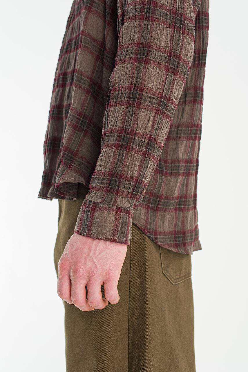 Menswear | Long-Sleeve Pigment-Dyed Check Shirt, Brown