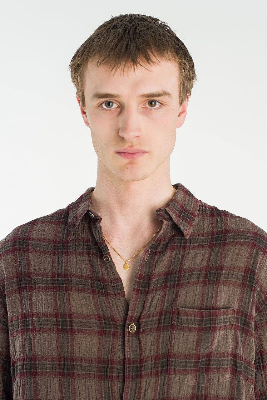 Menswear | Long-Sleeve Pigment-Dyed Check Shirt, Brown