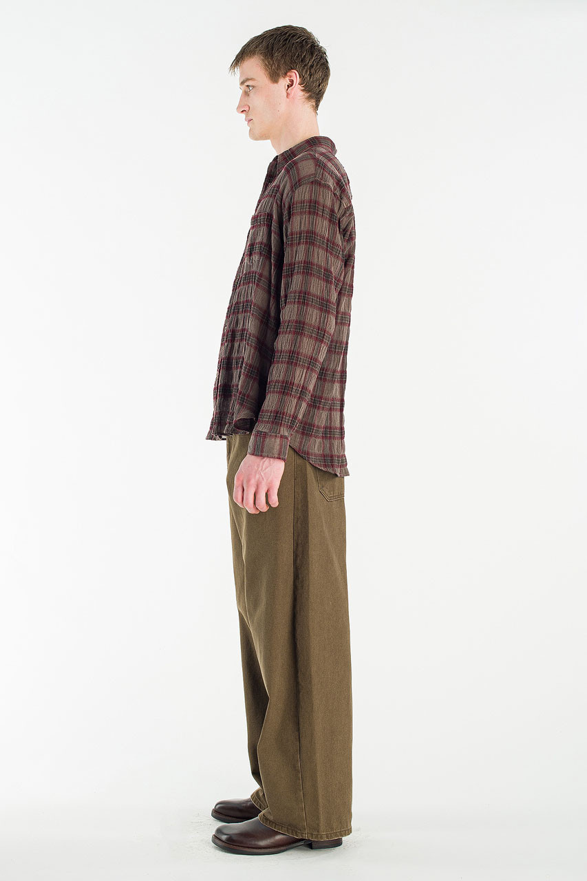 Menswear | Long-Sleeve Pigment-Dyed Check Shirt, Brown
