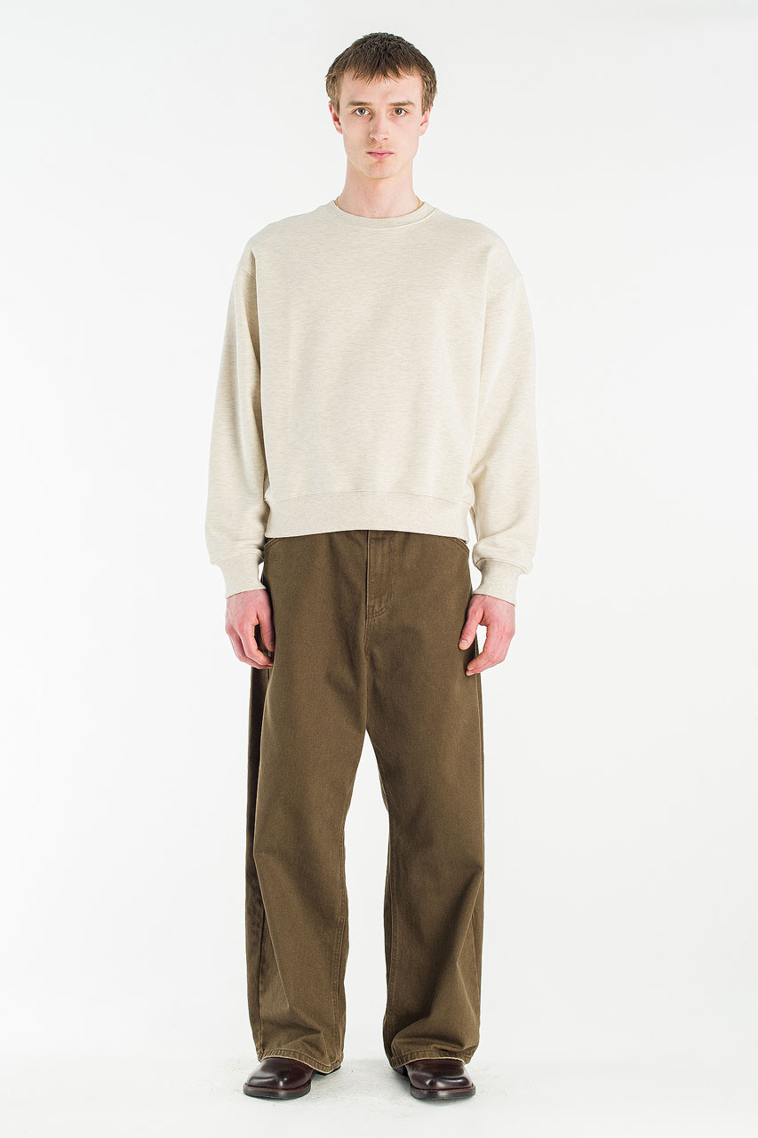 Menswear | Cropped Mid-Weight Sweatshirt, Light Beige