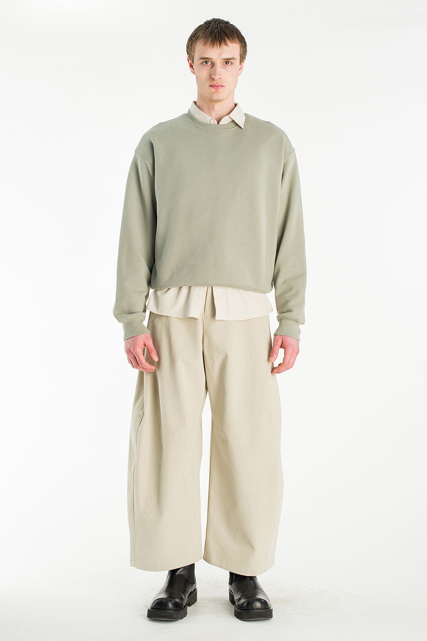 Menswear | Cropped Mid-Weight Sweatshirt, Khaki