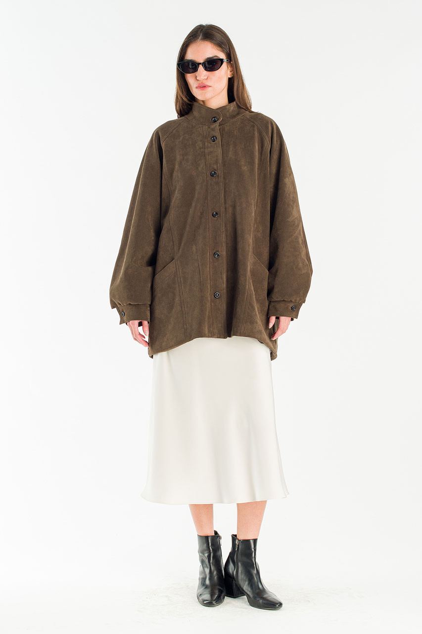 Henry Faux Suede Boxy Jacket, Khaki