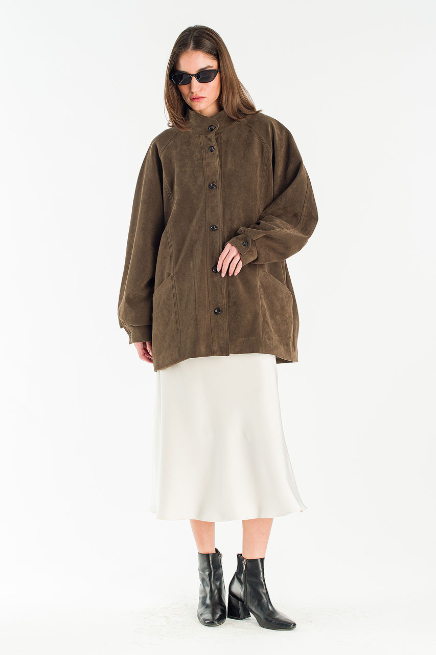 Henry Faux Suede Boxy Jacket, Khaki