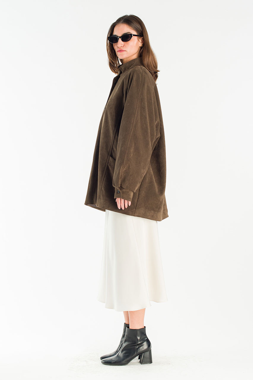 Henry Faux Suede Boxy Jacket, Khaki
