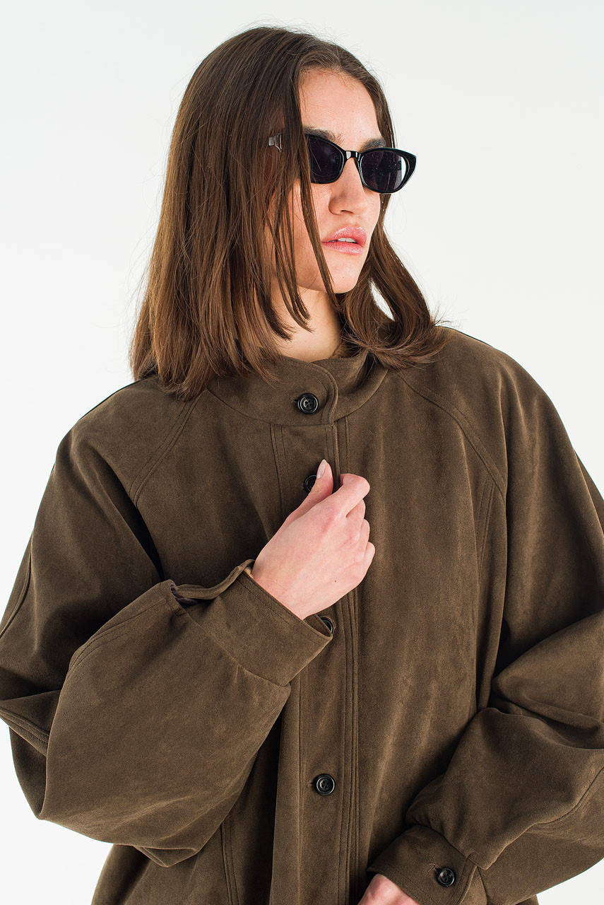 Henry Faux Suede Boxy Jacket, Khaki