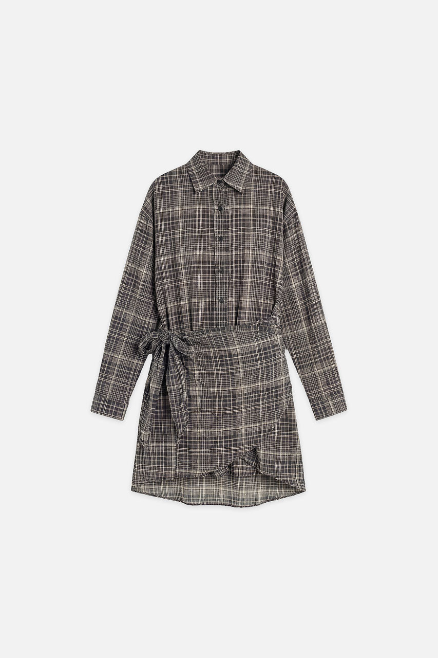 Bea Check Wrap Dress, Black